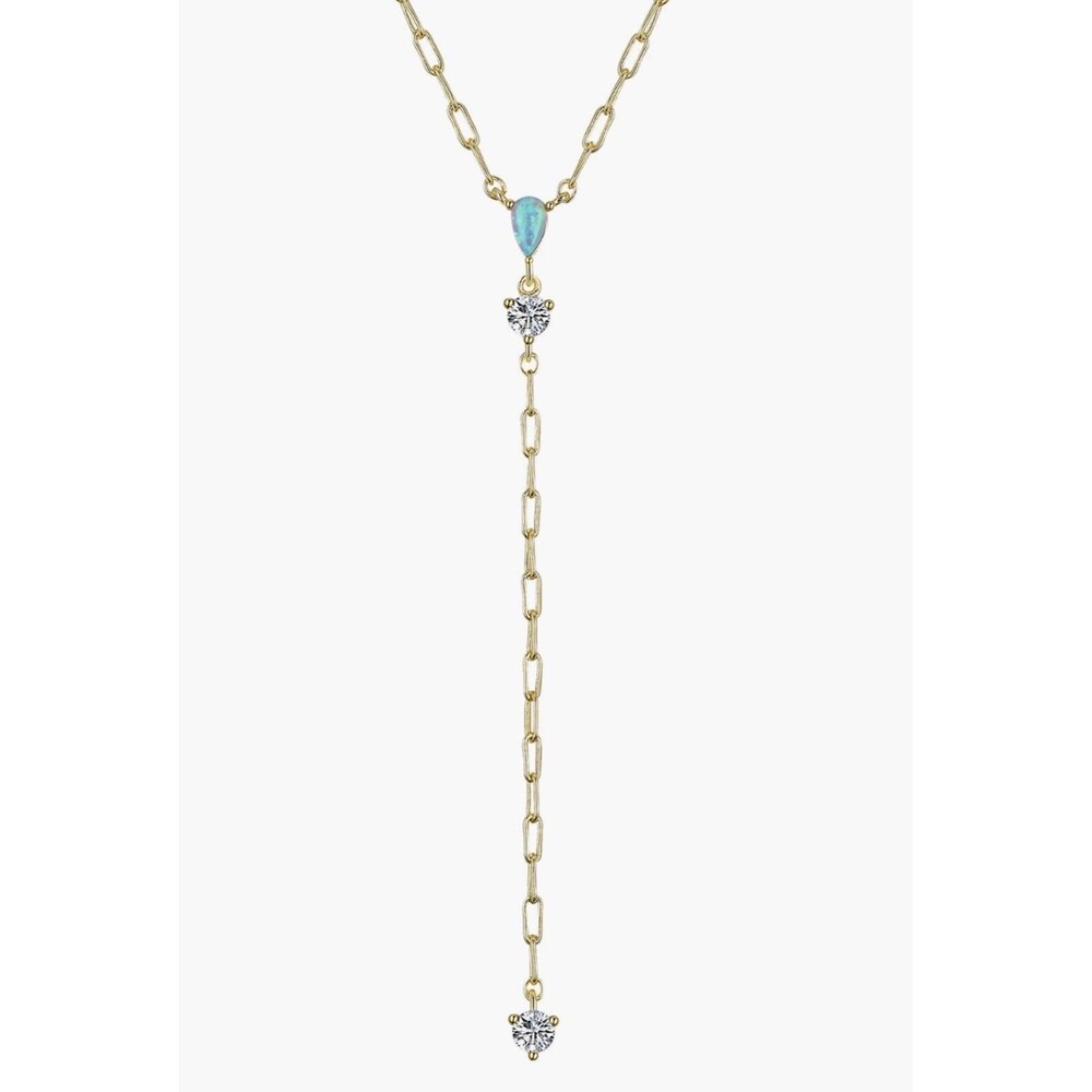 LA Rocks Opal & Cubic Zirconia 14k Gold Plate Y Necklace